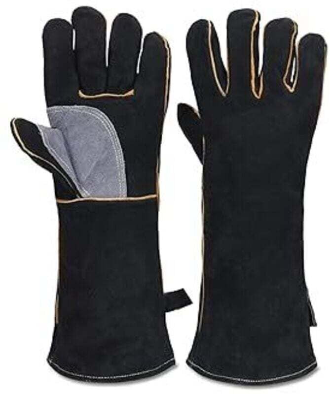 Guanti in pelle ignifuga per alte temperature con cuciture in Kevlar, perfetti per caminetti, stufe, forni, grill, salda...