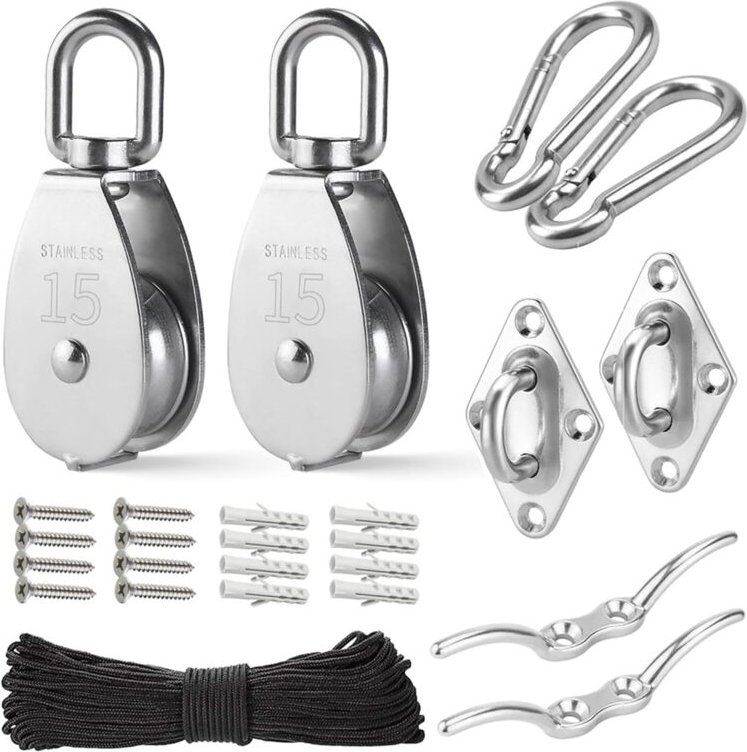 M15-Edelstahl-Riemenscheibensystem-Kit - Hochleistungs-Riemenrad, Flaschenzug mit Nylonseil, für Heben, DIY-Projekte