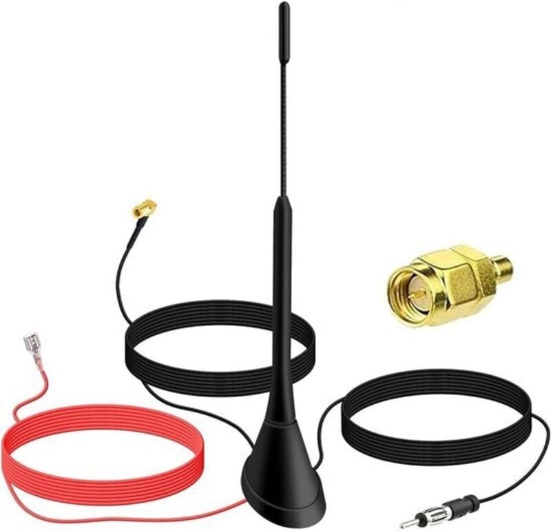 Digitale Autoradioantenne mit Verstärker – DAB+ FM/AM-Dachantenne mit DIN-Adapter und SMB-Anschluss – 5 m Kabel