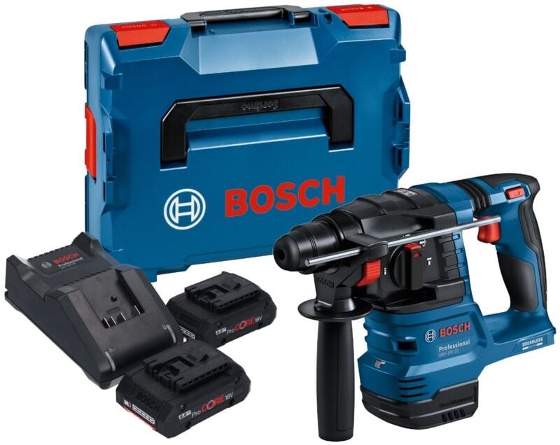 Bosch GBH 18V-22 Professional Akku Bohrhammer 18 V 1,9 J SDS Plus Brushless + 2x ProCORE Akku 4,0 Ah + Ladegerät + L-Box...