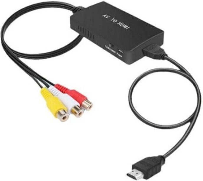 Schwarzer RCA-zu-HDMI-Adapter, AV-zu-HDMI-Konverter, RCA-Eingang, Videoausgang, Audioadapter, für Sky/DVD/STB, für HDTV-...
