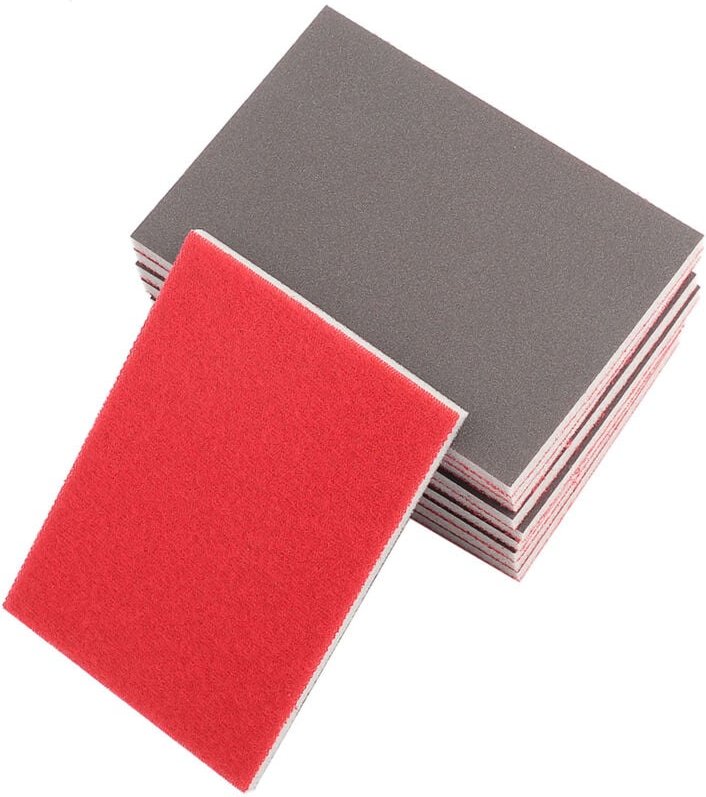 10-teiliges Schleifpapier-Set, quadratischer Schwamm mit Wildlederrücken, grau-rot, feines Polierschleifpapier 120180 24...
