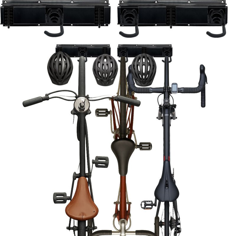 Fahrrad Wandhalterung, 6 Fahrräder & Helme, hochkant, Schienen mit verstellbaren Haken, Fahrradhalter, schwarz - Relaxda...