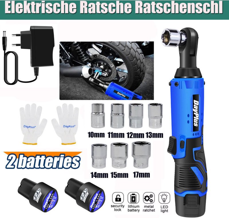 Dayplus - 120Nm Akku Ratsche Ratschenschl Ssel 3/8 Zoll 90 Winkel Elektroschl Ssel 2PCS Akku