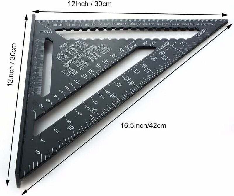 Multifunktionaler Winkelmesser aus Aluminium (18 cm/30 cm) – Verstellbarer Winkelmesser (45°/90°) – Präzisionswerkzeug f...