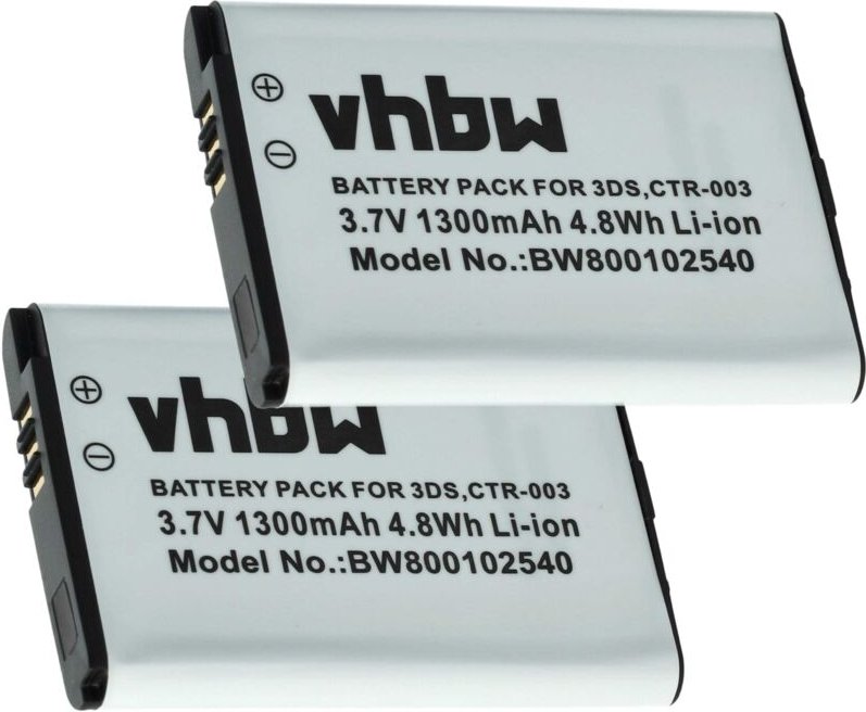 Vhbw - 2x Akku kompatibel mit Nintendo 2DS, 3DS (CTR-001), 3DS (MIN-CTR-001), New 2DS Spielekonsole (1300 mAh, 3,7 v, Li...