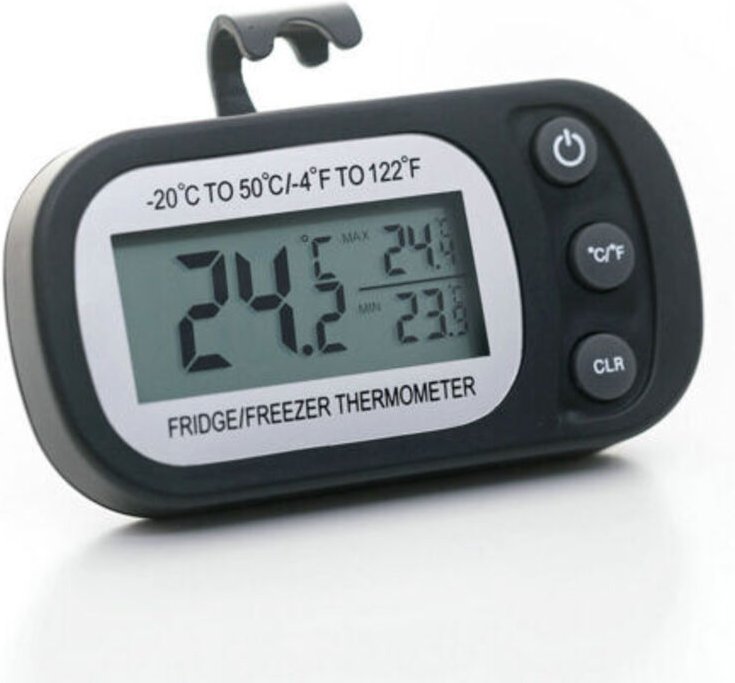 Schwarzes Kühlschrankthermometer LCD-Anzeige Digitales wasserdichtes Gefrierthermometer mit magnetischem Haken Kühlschra...