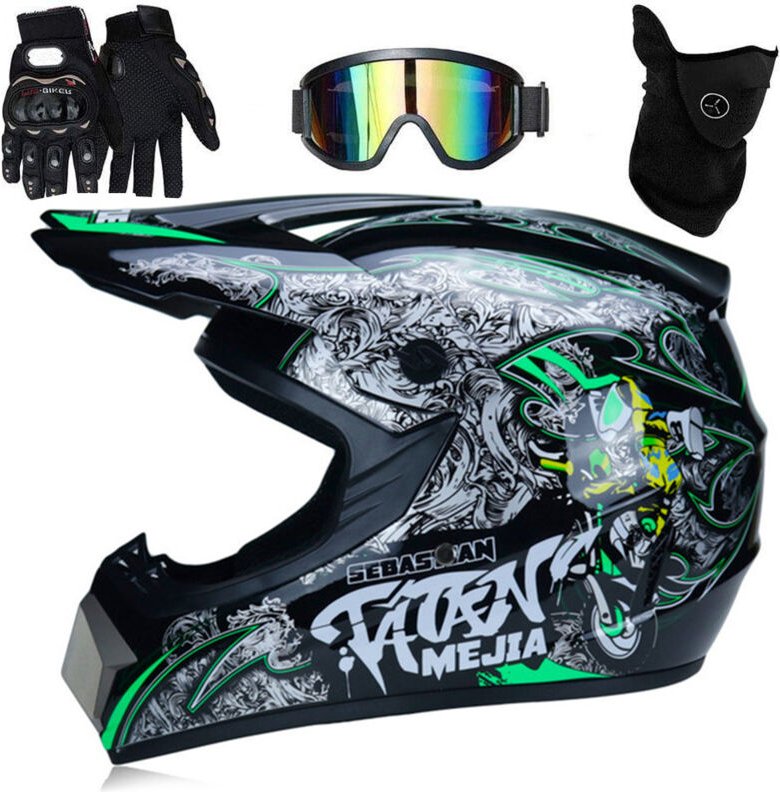 Eosnow Professioneller Motocross-Helm für Kinder und Erwachsene, Dirt Bike, Off-Road-Motorrad, mit Schutzbrille, Handsch...