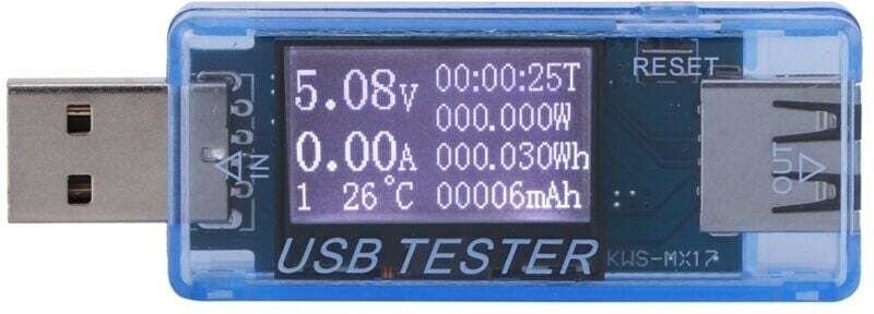 Voltmètre USB Numérique Testeur de Tension 8 en 1 Détecteur Courant 0-5A Puissance 0-150W 4-30V Bleu