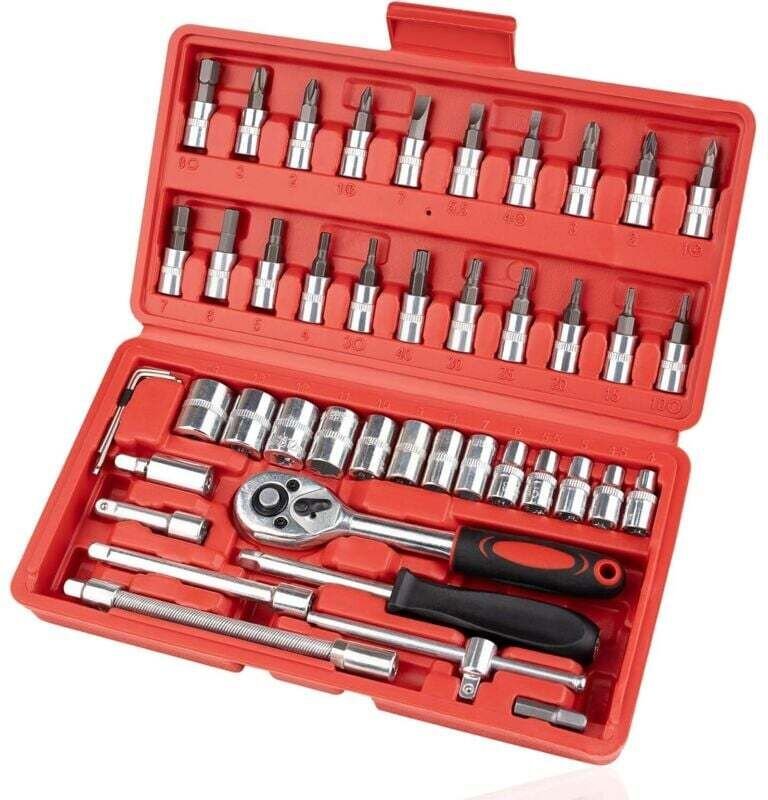 46-teiliger Ratschen- und Steckschlüsselsatz mit kleinem Antrieb, 1/4-Zoll-metrischer Ratschen- und Steckschlüsselsatz