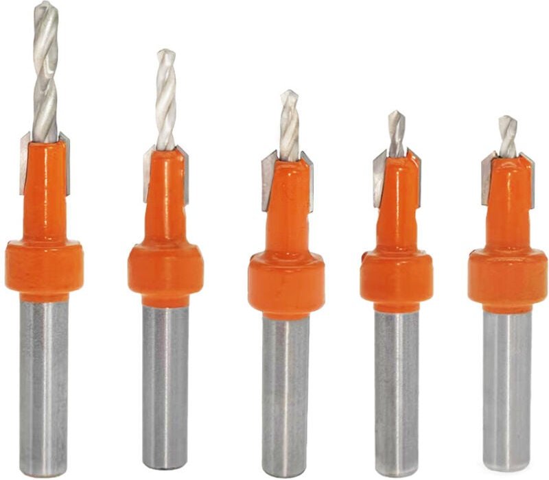 Ccykxa - 5-teiliges Senkbohrer-Set, Holz-Senkbohrer, mit Holzfasenbohrer-Set, verstellbarer Sechskantschlüssel (2,8/3/3,...