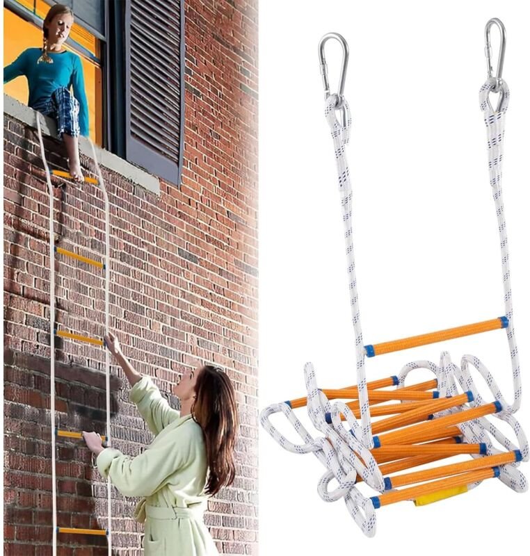 Rettungsleiter Strickleiter Feuerleiter 6 m Mehrzweck-Notleiter, robuste Rettungsleiter Tragfähigkeit 200 Kg mit 2 Haken...