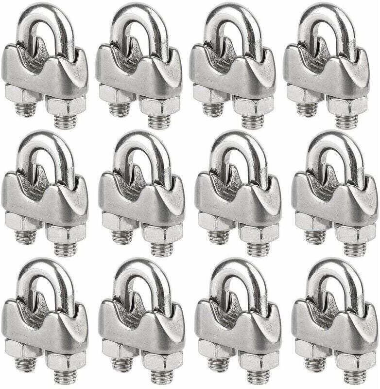 Un jeu de 12 serre-câbles en acier inoxydable (M4) adaptés aux câbles métalliques de 4 mm de diamètre.