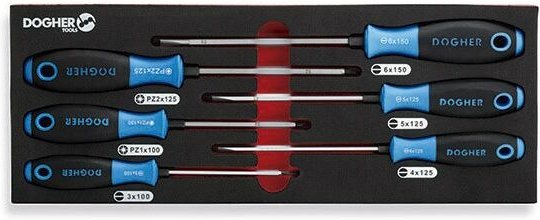 Dogher - Tablett kombinierbar mit 6 Schlitzschraubendrehern und pz, Industrial Plus 300-081