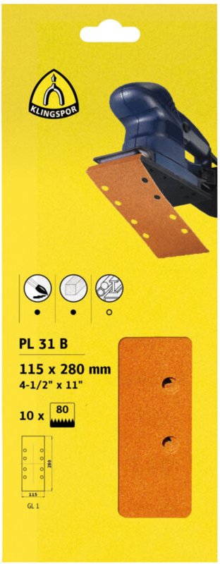 Pl 31 b Schleifmittel (Set), 93 x 230 mm Lochform GL9, SB-verpackt im Reiter 5 Stk - Klingspor