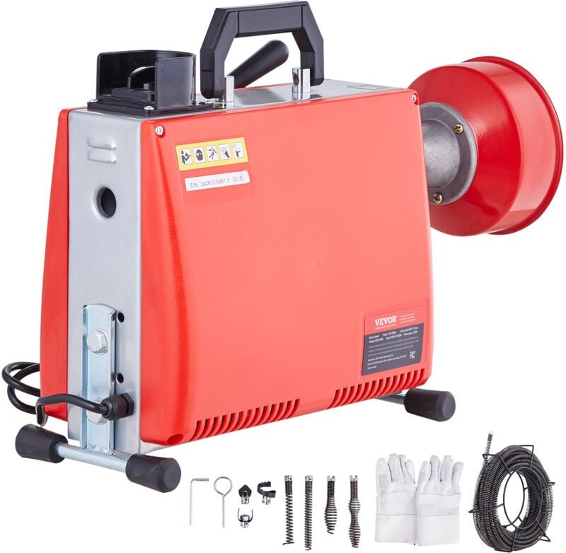 Rohrreinigungsmaschine 66 Fuß x 5/8 Zoll, 250 w elektrische Rohrreinigungsmaschine mit manueller Zufuhr – mit 7 Schneide...