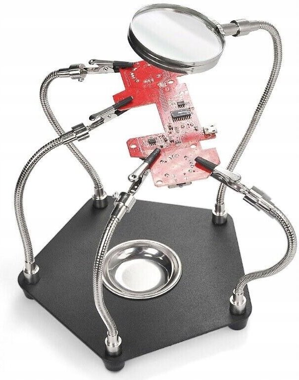 Dritte Hand mit Schwanenhalslupe und 4 Krokodilklemmen TE-806 - Montagehalterung zum Löten