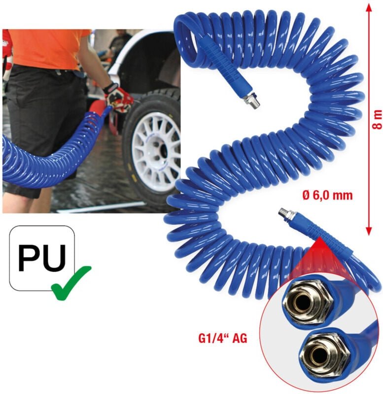 KS Tools PU-Druckluft-Spiralschlauch Ø 6mm