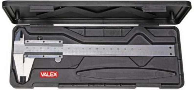 Fünfzigster analoger Messschieber aus Stahl mit Valex-Gehäuse.