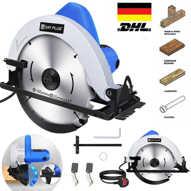 Dayplus - Handkreissäge 3600W Handheld Circular Saw Kreissäge mit 185mm Sägeblätt Kreissäg