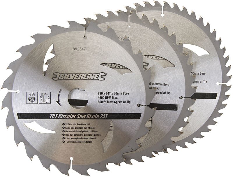 3 x Hartmetall Kreissägeblätter Set 230 x 30 mm mit 24, 40 u. 48 Zähnen
