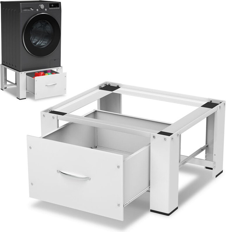 Jiubiaz Waschmaschinen Untergestell mit Schubladen Weiß - Waschmaschinen-Sockel - Trockner Sockel Podest 62.5x54.5x32.5c...