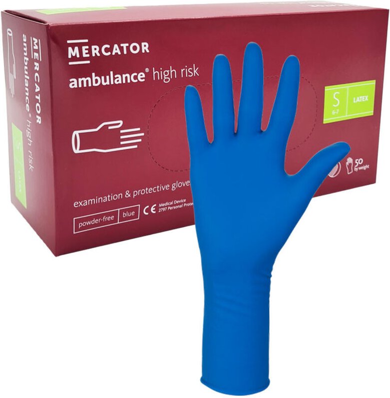 Latexhandschuhe Größe S, blau, Mercator Ambulance, Hochrisiko, 50 Stück