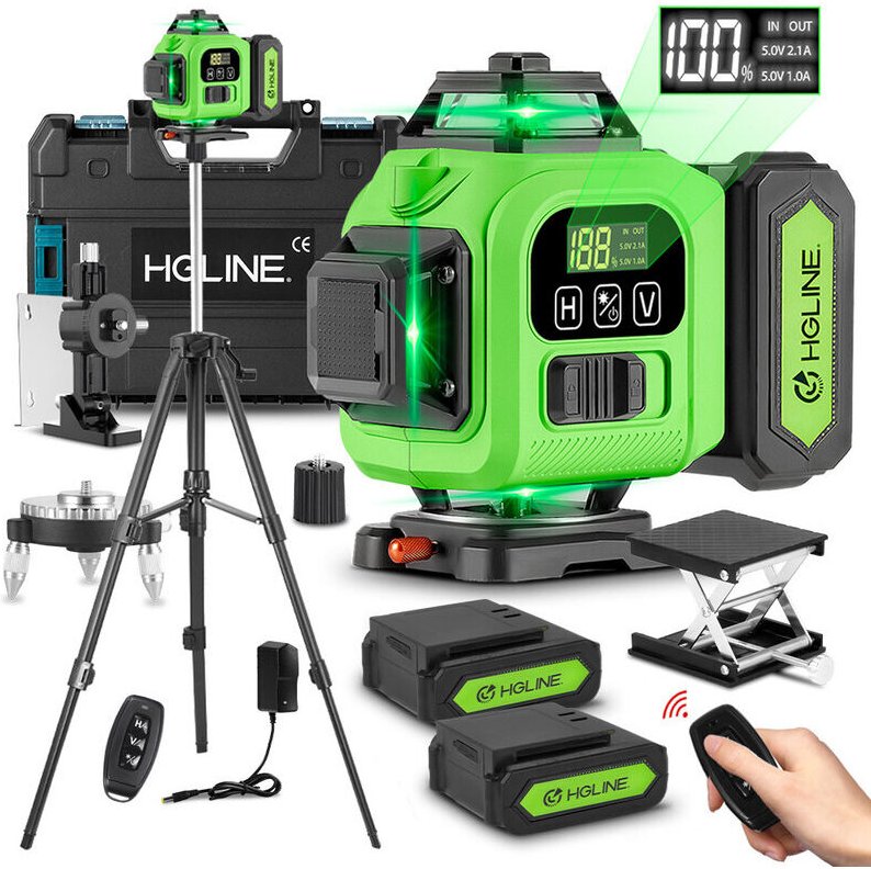 Onevan - Laser-Nivellier-LCD-Display, Bluetooth-Grünstrahl-Kreuzlinien-Fliesenwerkzeug, 360° horizontal/vertikal, mit 10...