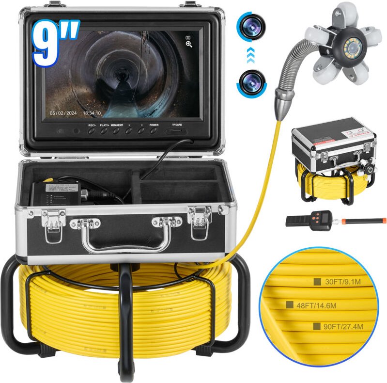 VEVOR Kanalkamera mit 512-Hz-Ortungsgerät, 30 m, selbst nivellierende Rohrinspektionskamera mit 9-Zoll-1080P-HD-Bildschi...