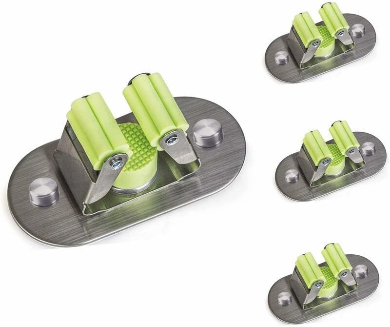 Multifunktionaler Wandbesenhalter, mit Schraubbefestigung und selbstklebender Halterung, aus gebürstetem Edelstahl 304, ...