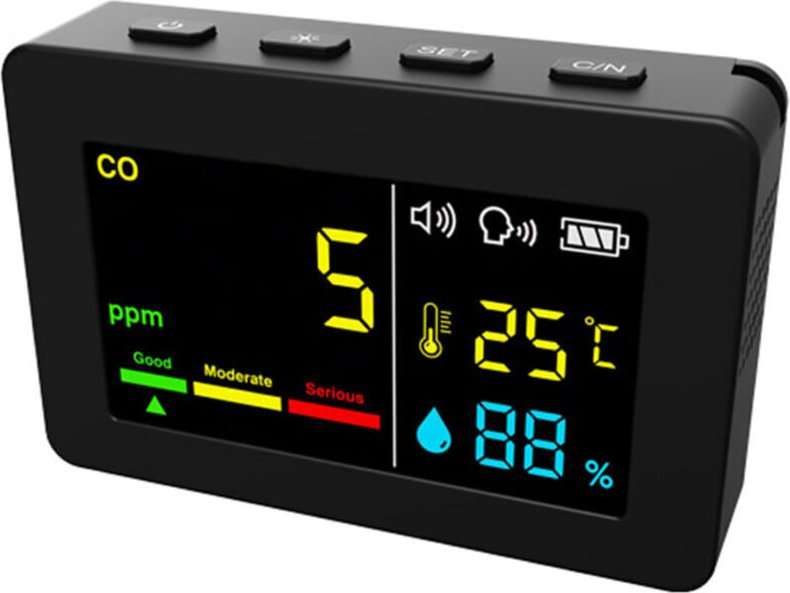 Tragbares 3-in-1-Luftqualitätsmessgerät, CO-, Temperatur- und Feuchtigkeitsmesser, Farbbildschirm, Kohlenmonoxidmelder m...