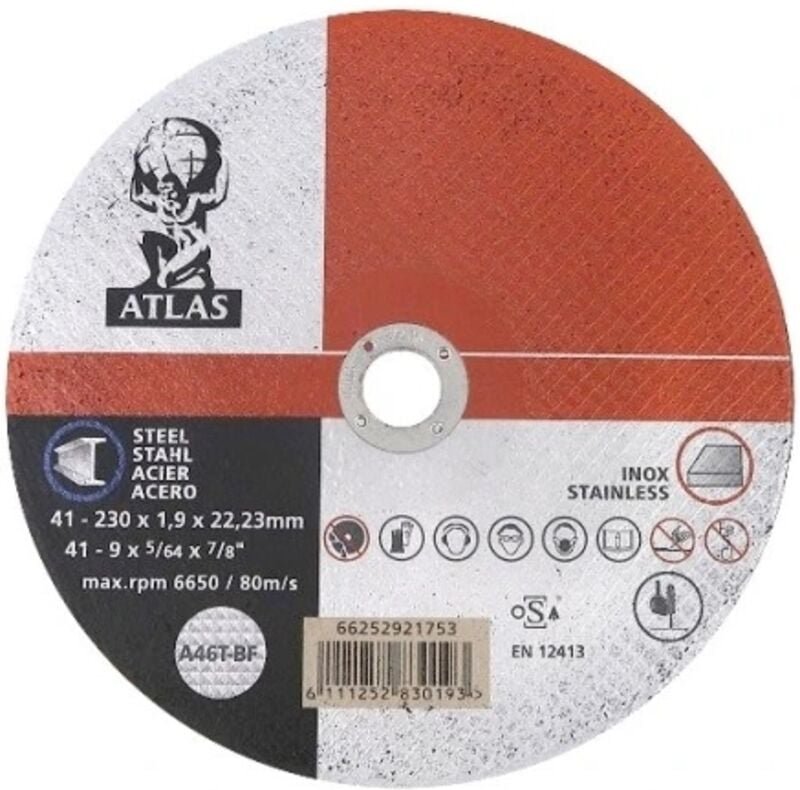 Trennscheiben für Metall, INOX-Stahl, großer Winkel, NORTON ATLAS 230x1,9 A46T