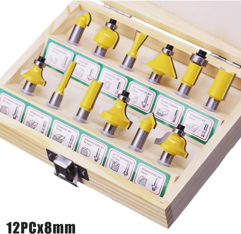 8-mm-Fräser, 15-teiliges Wolframkarbid-Holznutfräser-Set, professionelles Fräser-Set für die Holzbearbeitung, Fräser-Set...