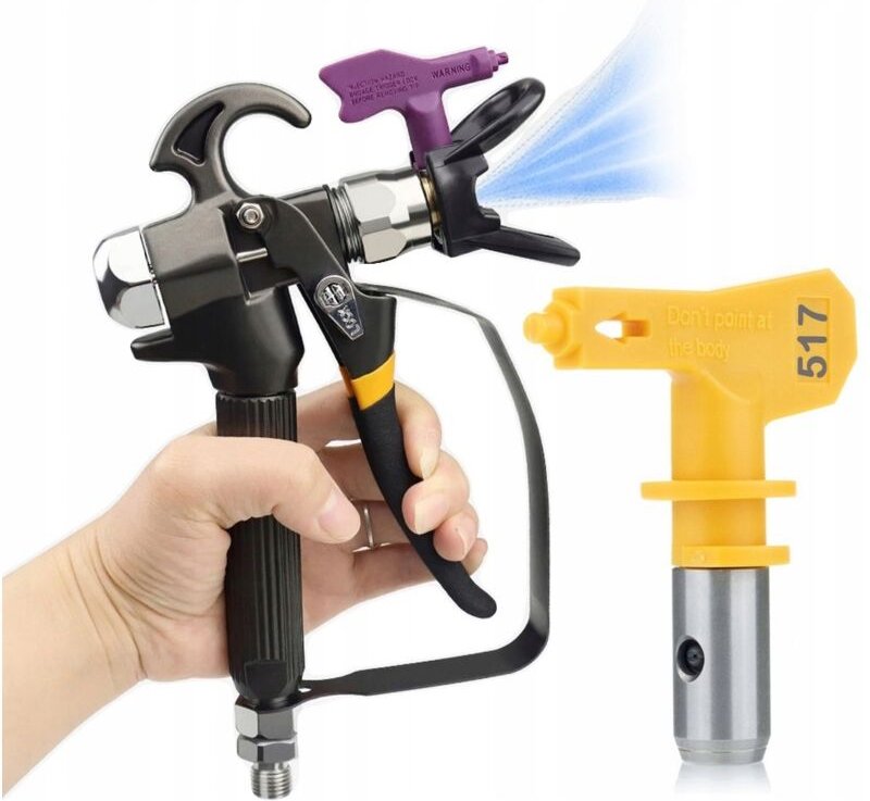 Rosfix Set TurboJet TJ1 – Farbspritzpistole mit Ultra Spray Düse 517 1/4" Anschluss Ergonomisch & Langlebig Für Airlessg...
