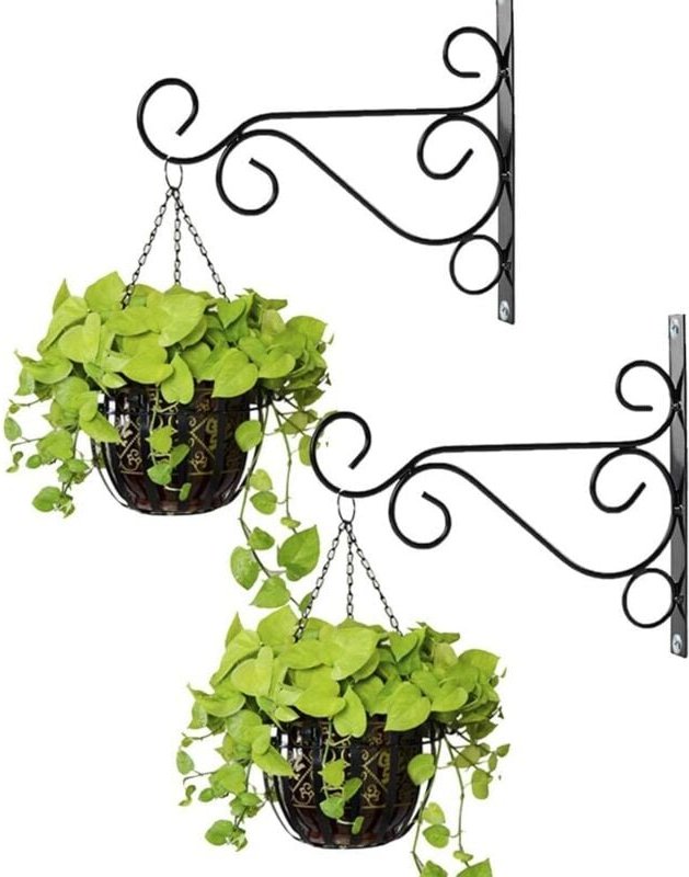 2 Halterungen für Hängekörbe im Außenbereich, 25 cm lange schwarze Metallhaken, für Körbe, Vogelfutterhäuschen, Laternen