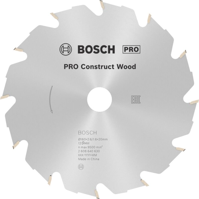 Pro Construct Wood Kreissägeblatt, 160 x 2,6 x 20 mm, T12 - Bosch