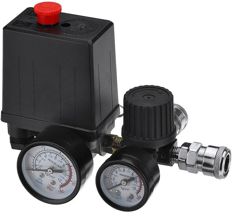 220V 0-180 psi Luftkompressor Druckschalter Steuerventil Regler Manometer mit Schnellanschluss (220V)
