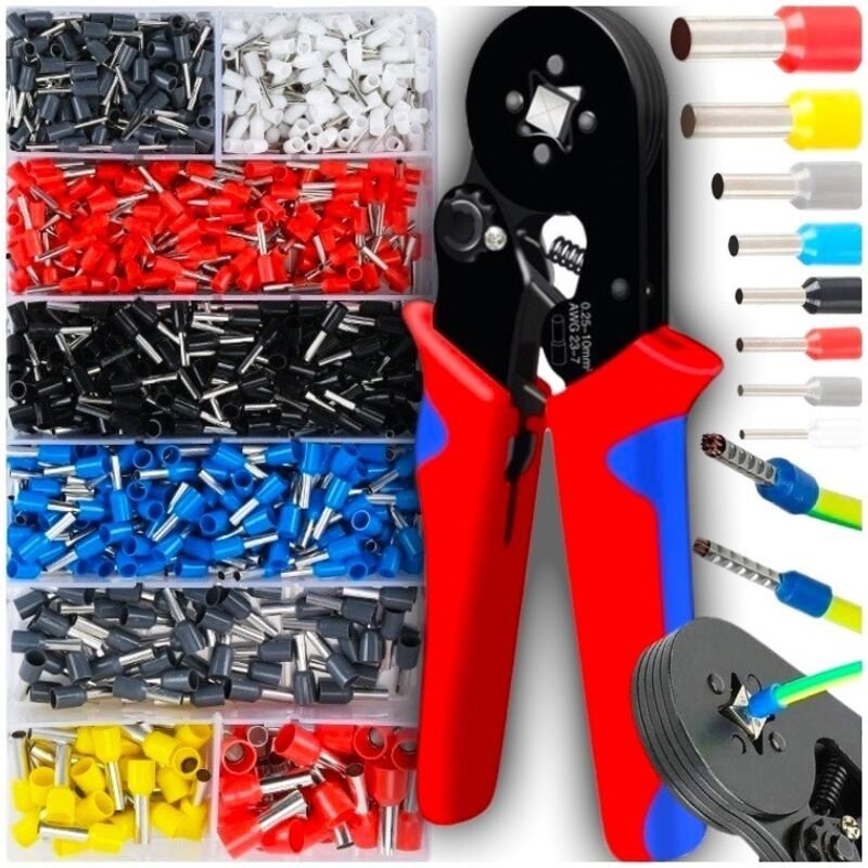 Crimpmaschine für Steckverbinder, Kabelanschlüsse + 1200 Aderendhülsen