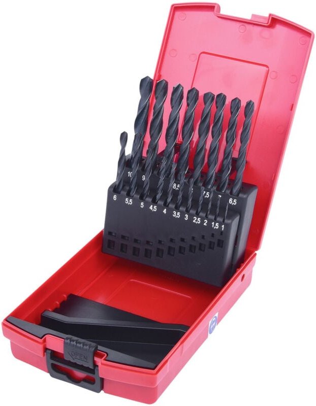 Hss-r Spiralbohrer-Satz, Kunststoffkassette, 19-tlg, 1-10mm