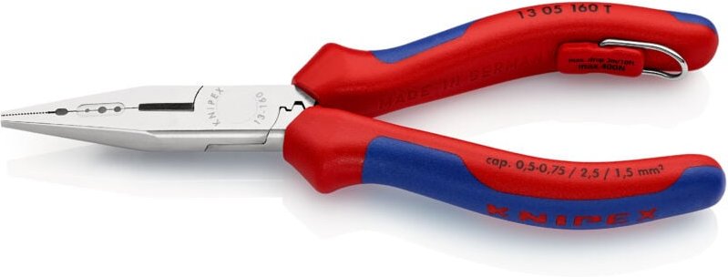 KNIPEX 13 05 160 T BK Verdrahtungszange mit Mehrkomponenten-Hüllen, mit integrierter Befestigungsöse zum Anbringen einer...
