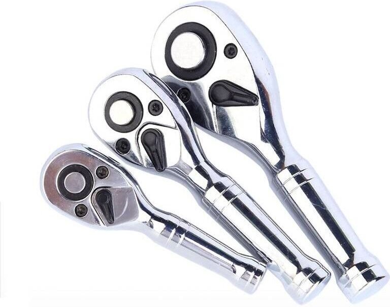 Set mit 3 Mini-Umschaltknarren (1/4", 3/8", 1/2", 72-Zahn-Knarre), Kfz-Reparaturwerkzeug