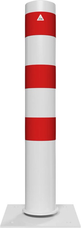 Schake Stahlrohrpoller neigbar mit Dübelplatte aus Stahlrohr verzinkt Ø152x3,2mm weiß beschichtet und rot reflektierende...