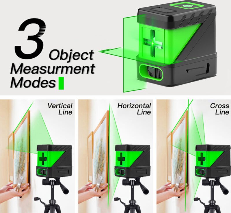 Eosnow Tragbare 2-Draht-Wasserwaage mit grünem Licht, Laser-Wasserwaage, starkes Licht, dünne Linie, schwarz + grün, ohn...
