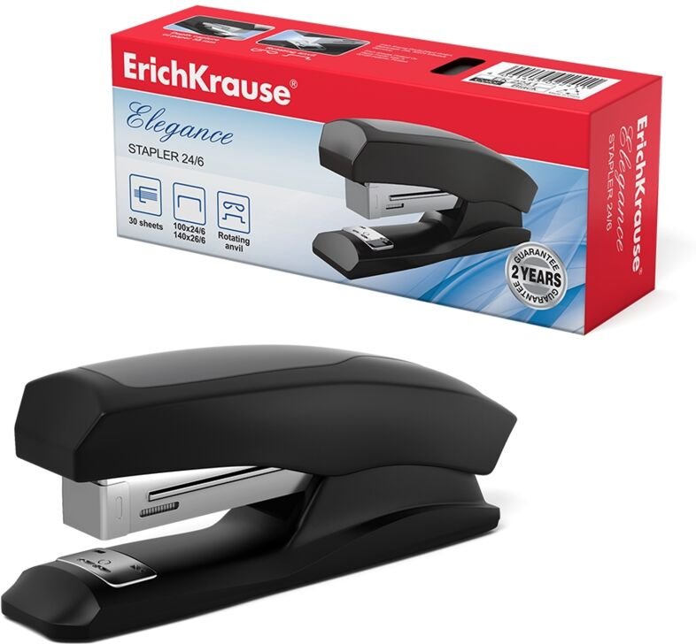 Erichkrause Hefter elegance half-strip - widerstandsfähig a- stoßfest - permanent und temporär heften - Farbe schwarz