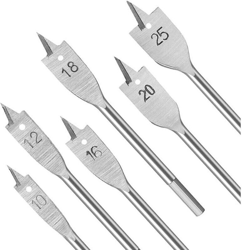 6-teiliges Flachholzbohrer-Set: 10 mm, 12 mm, 16 mm, 18 mm, 20 mm, 25 mm