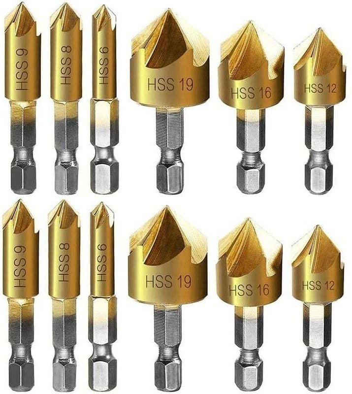 12-teiliges Metall-Anfasbohrer-Set mit Sechskantschaft, selbstzentrierendem Anfasdorn, Anfasbohrer, 6 mm, 8 mm, 9 mm, 12...