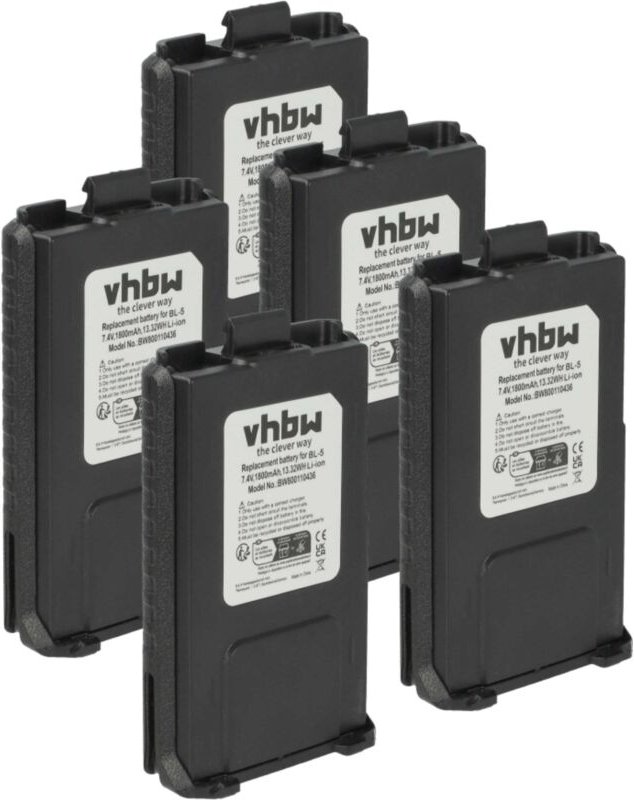 Vhbw - 5x Akku Ersatz für Baofeng BL-5 für Funkgerät, Walkie Talkie (1800 mAh, 7,4 v, Li-Ion)