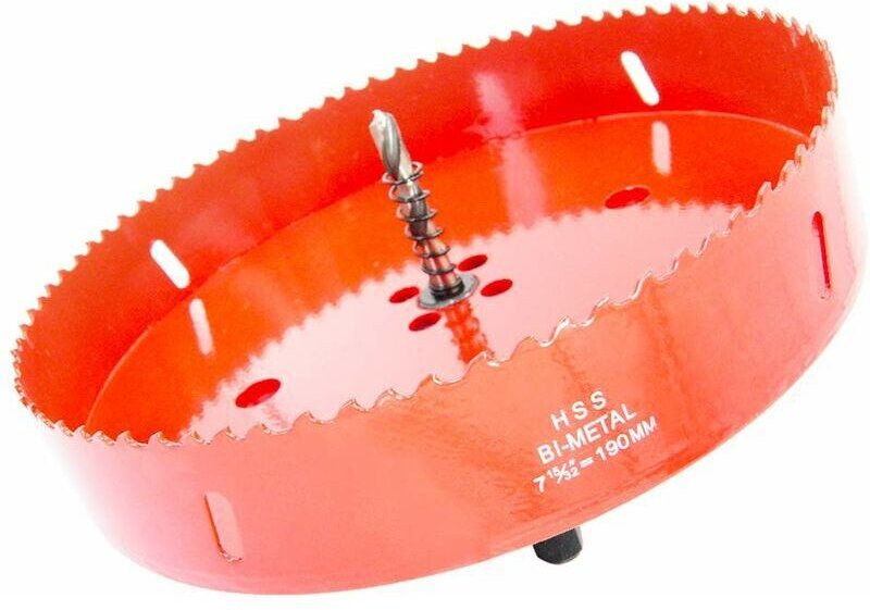 Ahlsen Bimetall-Lochsäge, Holzlochsäge Ø190 mm, Zentrallochsäge zum Bohren von Kunststoff, PVC, Holz, Faserplatten, Weic...