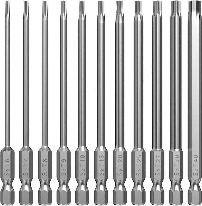 Set mit 11 langen Torx-Bits, 100 mm, extra lang, magnetisch, lange Bits, Sechskantschraubendreher-Set, T6, T7, T8, T9, T...