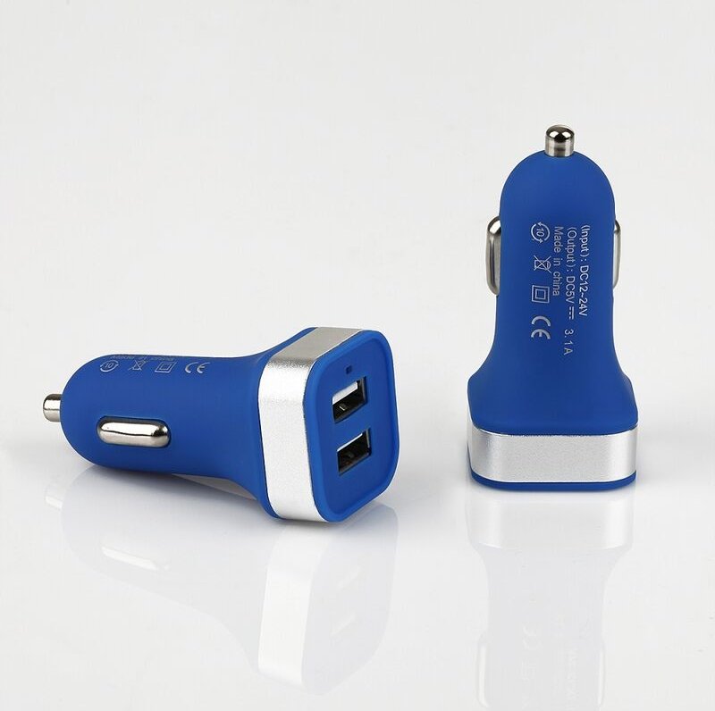 Mini usb kfz Adapter Blau 5V / 3.1A Zweifach Auto Ladegerät Zigarettenzünder Dual Port Car Charger 12/24V Schnellladeada...